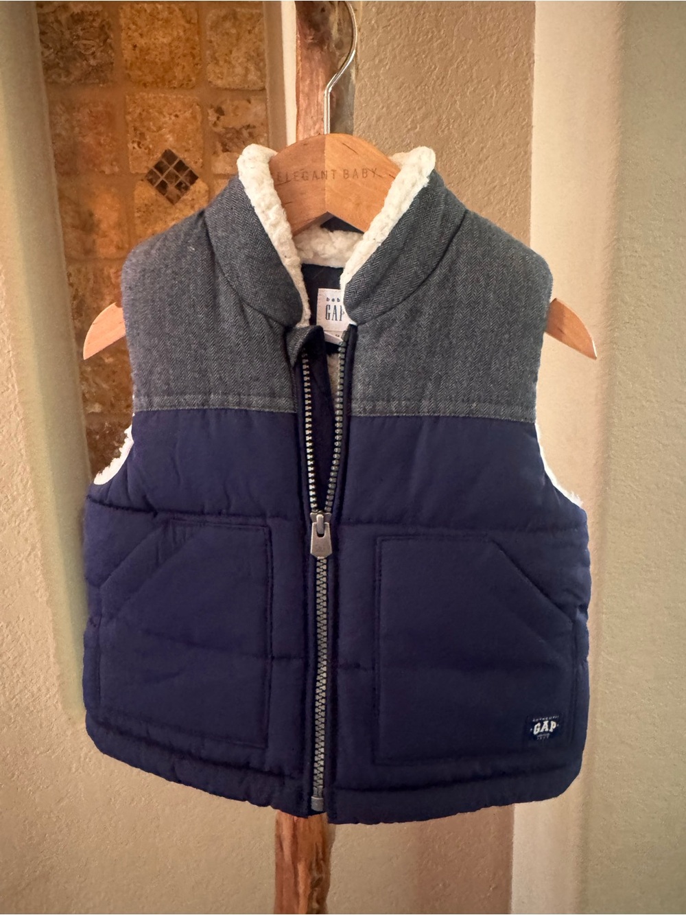 GAP Navy and Gray Sherpa-Lined Kids Puffer Vest